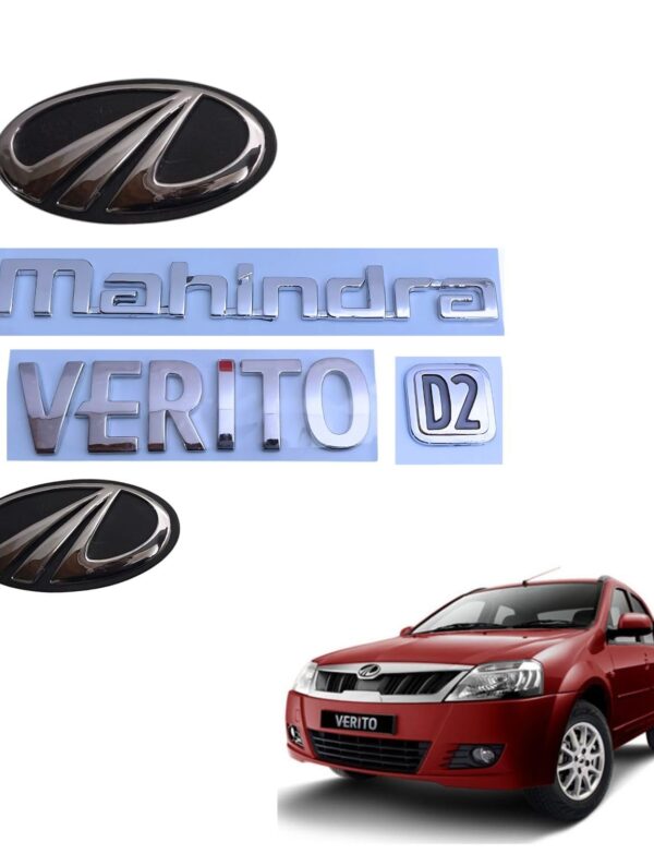 SKM Car  Verito D2 Logo Decal Kit Chrome Letter Front Rear Badge 3D Metal Nameplate Set Black and Silver