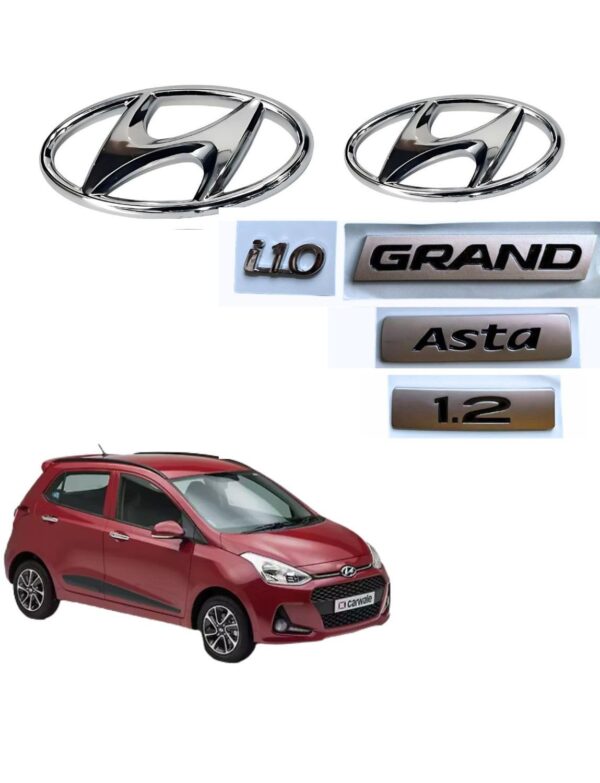 SKM Car Emblem Chrome Finishi10 Grand Asta 1.2 Front and Rear Logo Badge Nameplate Set