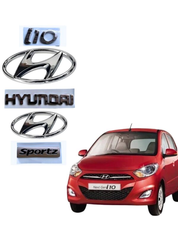 SKM Car Emblem Chrome i10 Sportz Front & Rear Logo Nameplate Badge