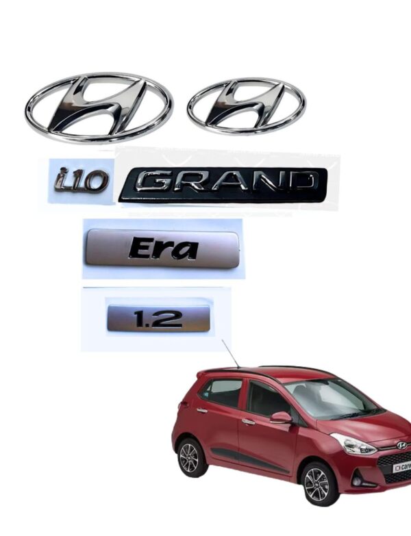 SKM Car Emblem Chromei10 Grand Era 1.2 Front & Rear Logo Badge Nameplate Set
