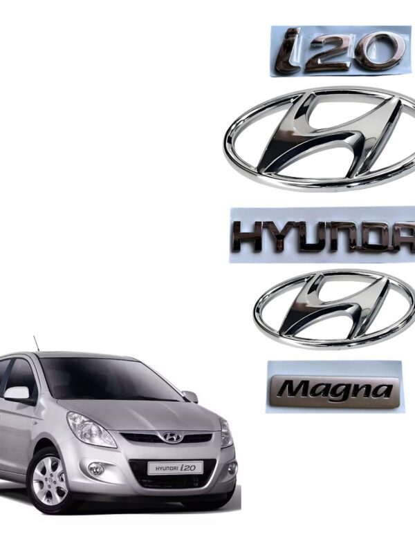 SKM Car 3D Emblem Chrome Finish  i20 Magna Kit Set Front & Rear Badge Nameplate
