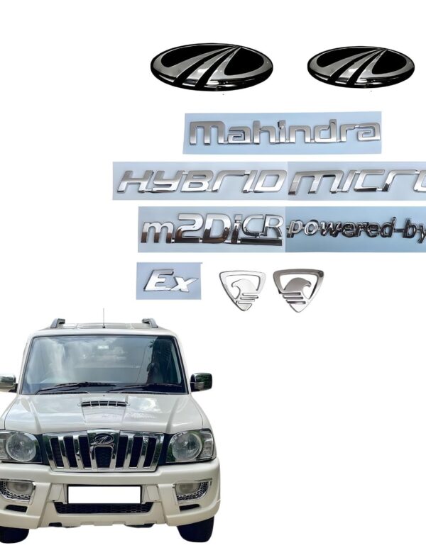 SKM Car Emblem Scorpio m2DiCR Hybrid Micro EX Decal Kit Letter Front Rear Badge 3D Metal Nameplate Set